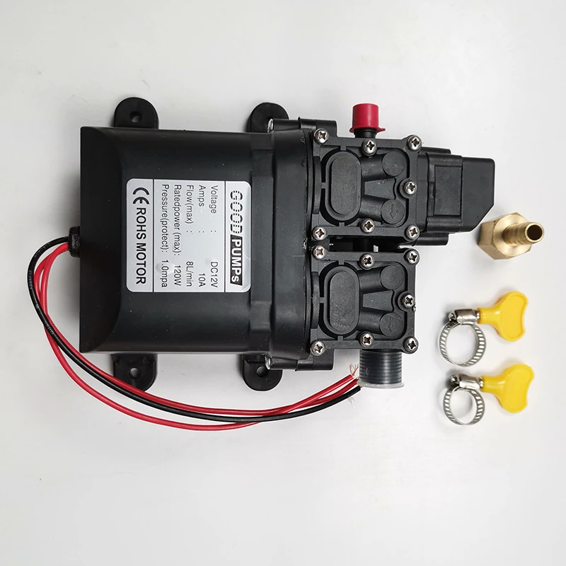 Details about   12V 120W 8L Diaphragm High Pressure Pump W/Copper Connector Auto Water Injection 
