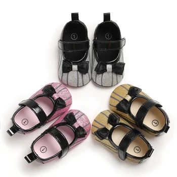

Newborn Baby Girl First Walkers PU Leather Bowknot Princess Baby Shoes Toddler Soft For Girls 0-18M Gloden pink