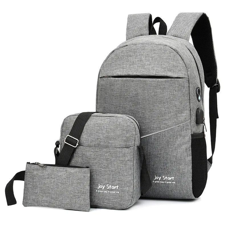USB Charging Men's Bag Casual Multifunctional Backpacks Men School Bags 3 sets Backpacks Night Reflective 3PCS Men's Backpack
