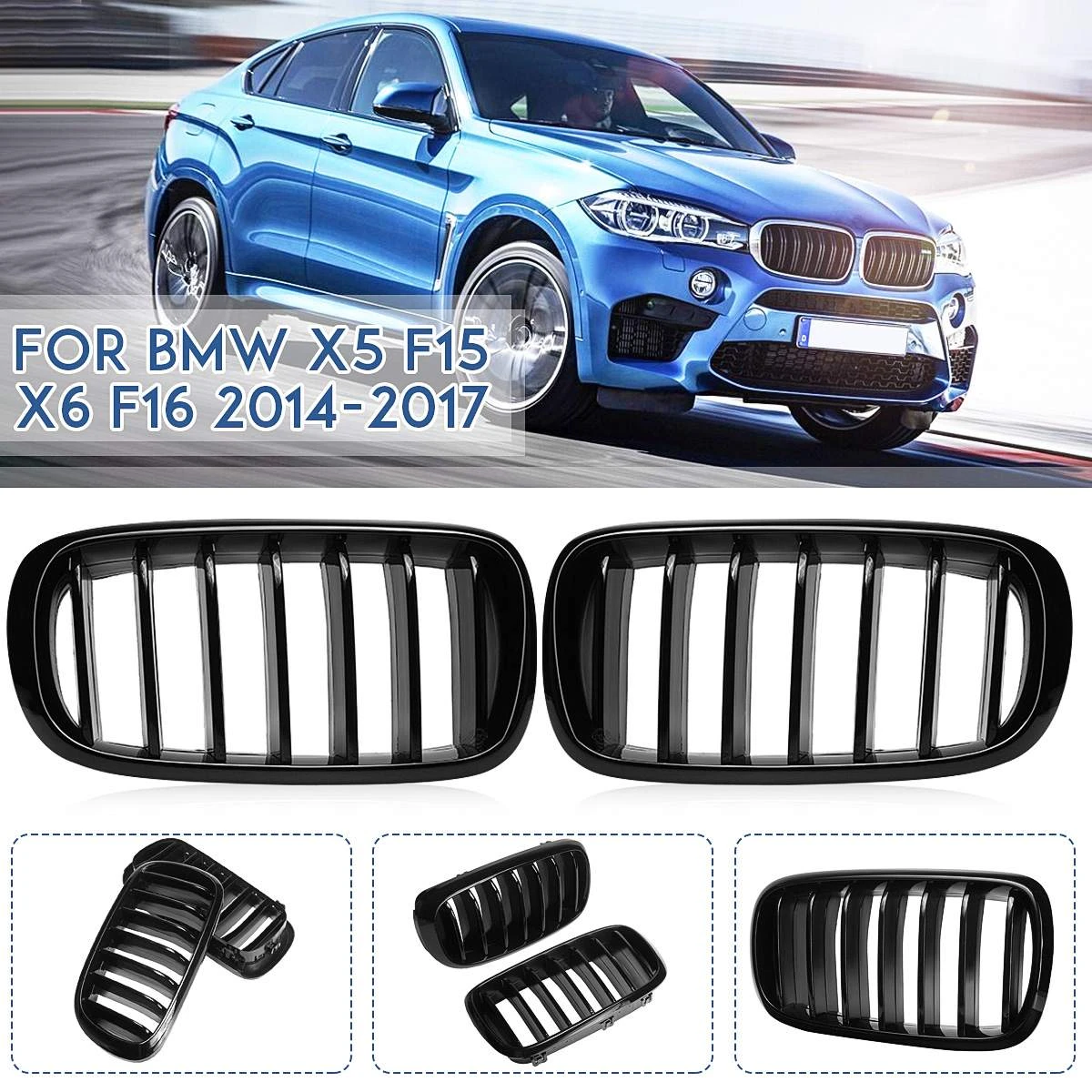 For BMW X5 X6 F15 F16 M Performace Black Front Grill Kidney Grilles vent Grille