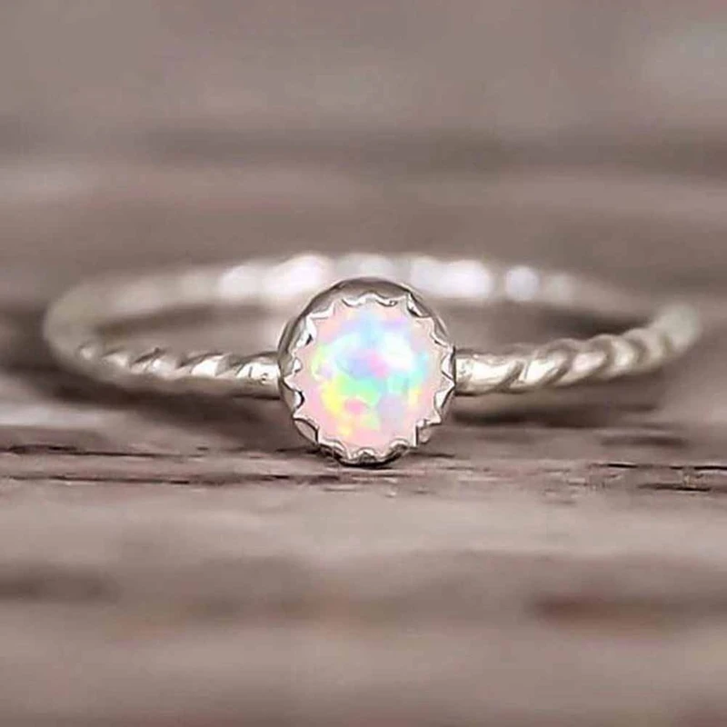 

Delicate Thin Design Round Opal Stone Ring For Women Rose Gold Color Fashion Ring Party Gift Jewelry