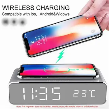 

New Electric Alarm Clock With Phone Charger Wireless Home Office Desktop Digital Electric Clock HD Table Decor Dropshipping