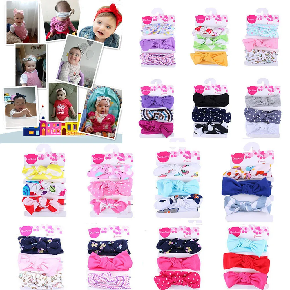 3pcs/lot Cute Bow Baby kids Simple Bunny Ear Bow Hairband Turban Newborn Headbands Hairbands for Kids Baby Hair Accessories