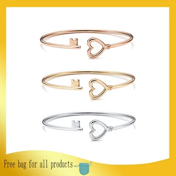 

1: 1 Original Model S925 Sterling Silver Bracelets Fashion 3 Color Heart Key Bangles Bracelets Ladies Jewelry Birthday Gift