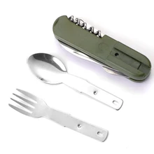 

7 in 1 Multi-functional Folding Tableware Portable Stainless Steel Detachable Flatware Travel Kit for Camping BBQ Picnic Trip