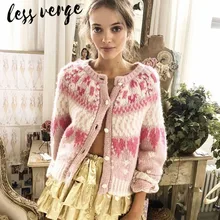 Lessverge Autumn winter heart knitted cardigan Women long sleeve casual cashmere sweater Flower button pink elegant cute sweater Lessverge Autumn winter heart knitted cardigan Women long sleeve casual cashmere sweater Flower button pink elegant cute sweater