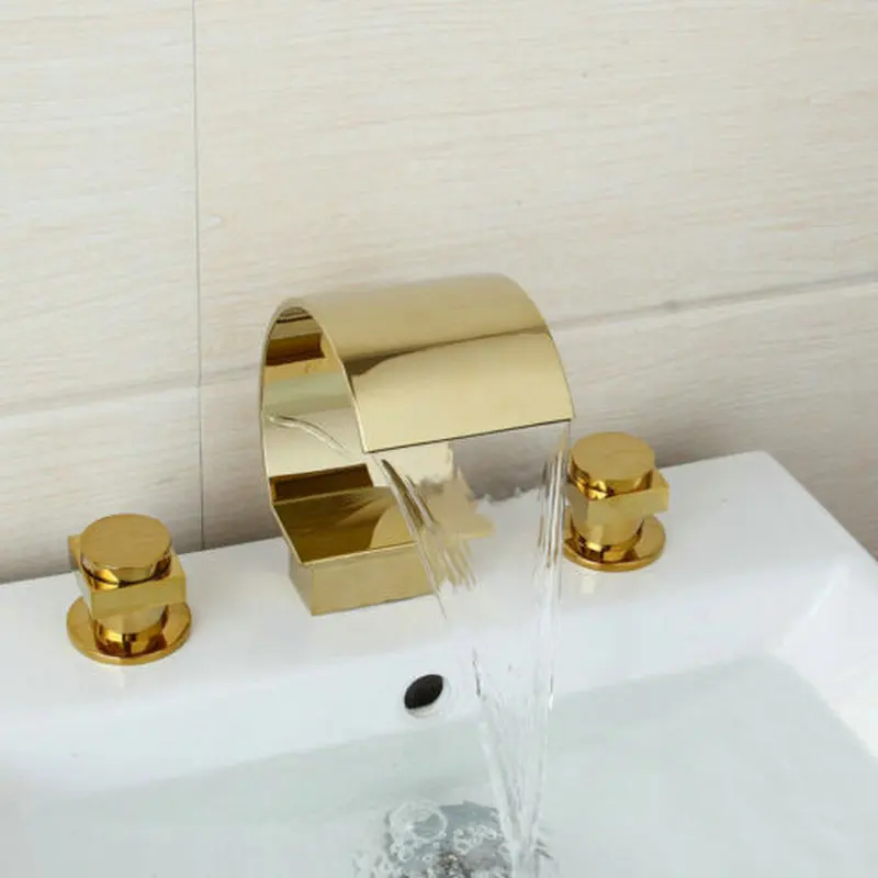 Torayvino кран для ванной комнаты, кран для ванной, кран для водопада, золотые латунные краны, двойные ручки, смесители для раковины, водопады, водопады, смеситель для воды
