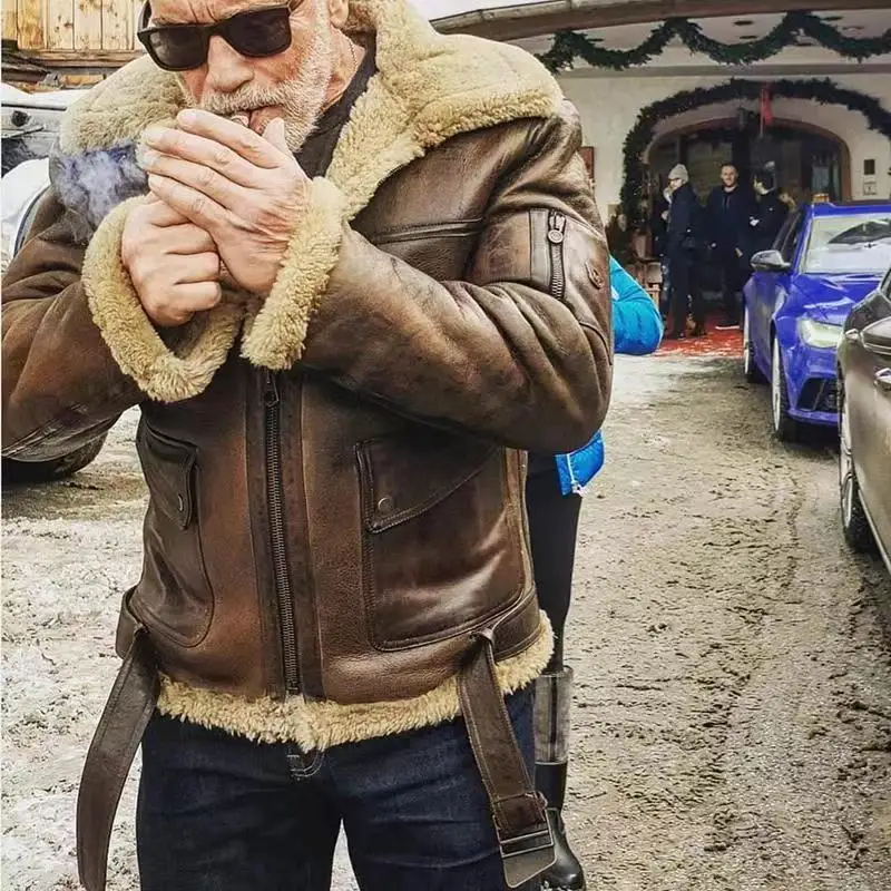 

ABOORUN Streetwear Fashion Men's Suede Leather Jacket Thicken Fleece Warm Slim Motorcycle Biker Jacket and Coat Male R3002