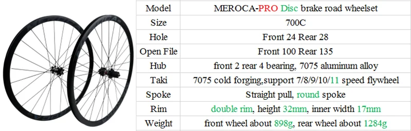 MEROCA PRO 700C комплект колес для шоссейного велосипеда дисковый тормоз круглый спиц герметичный подшипник колеса велосипеда 17 мм 32 мм ширина обода 100/135 мм