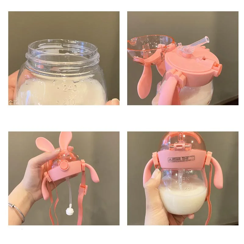 360 Drinking Wide Mouth Feeding Bottle Water With Handle Silicone Straw Training Milk Babies Suction Cups Leakproof