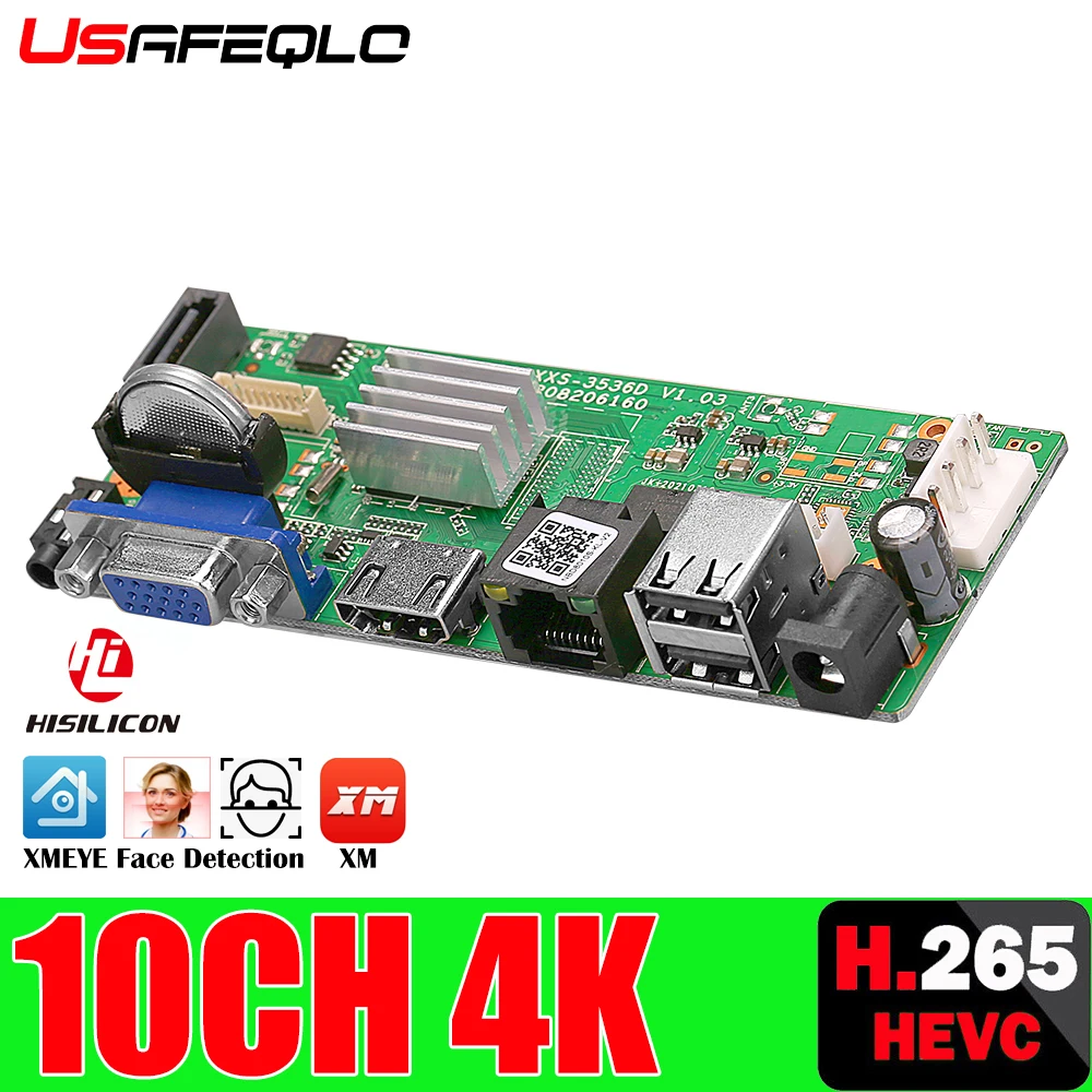 Videovigilancia 4K NVR H.265 +, grabadora de vídeo en red, 9 canales, 10CH, 4K, NVR, 9 canales, 5MP, 8MP, salida HDMI, compatible con la aplicación en la nube Onvif, monitoreo móvil