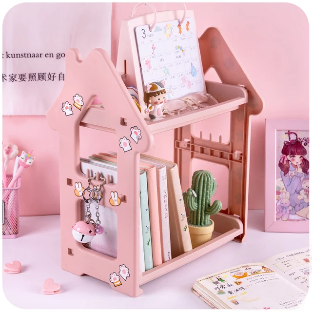 Cute White/pink 9 Grid Abs Drawer Desktop Organizer Desk Storage Box Free  Sticker School Transparent