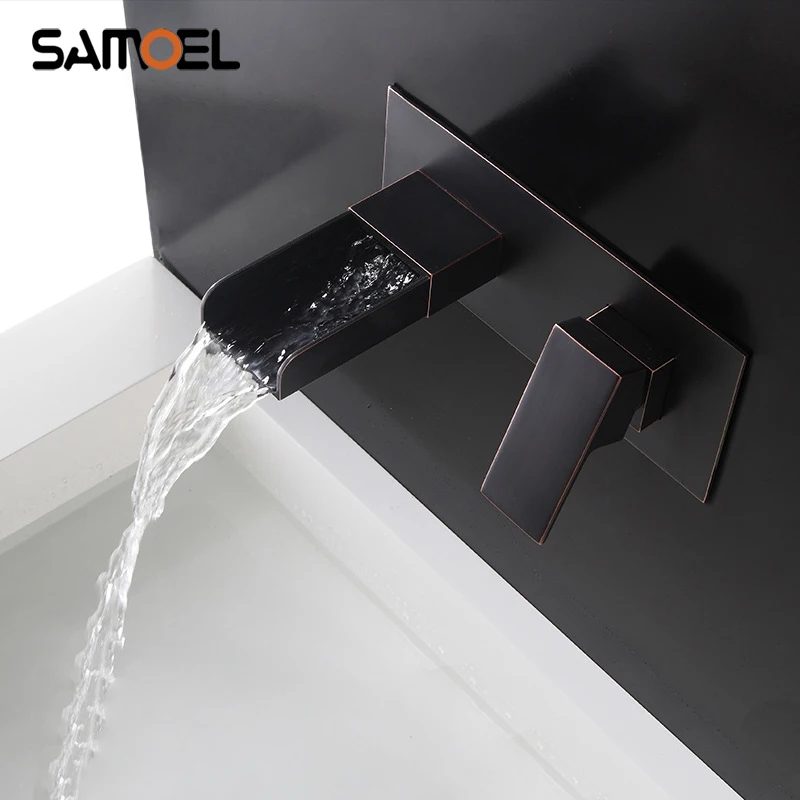 Настенный латунный черный скрытый двойной кран для раковины ванной комнаты