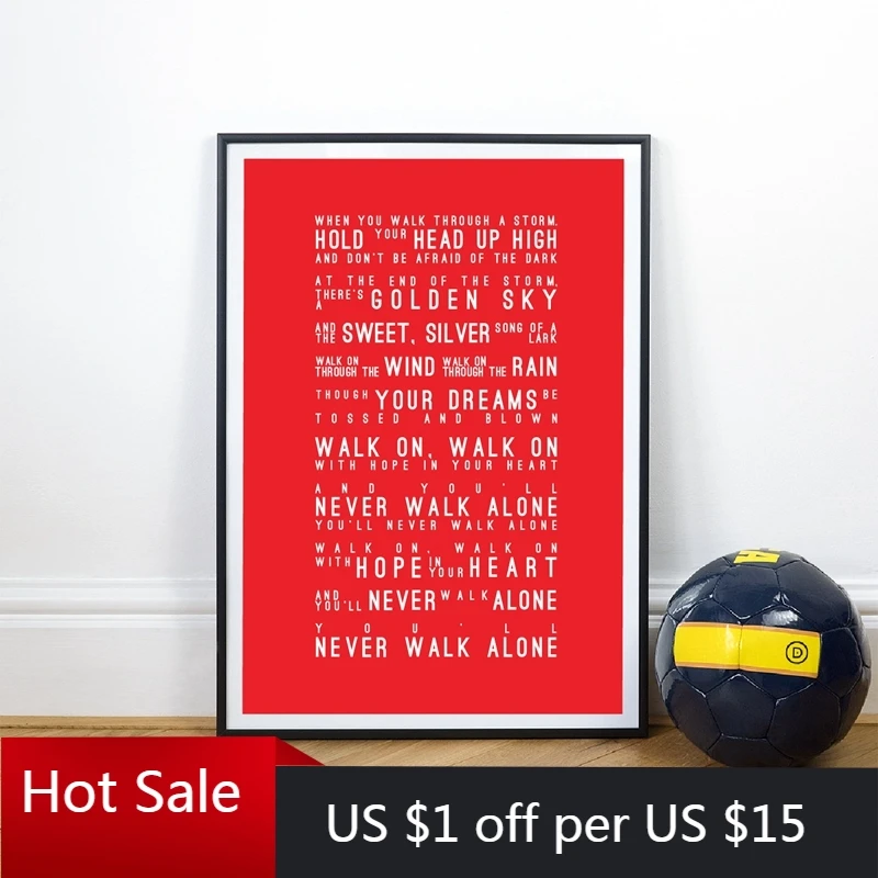Вы никогда не будете ходить один текст арт принт на холсте плакат Ливерпуль