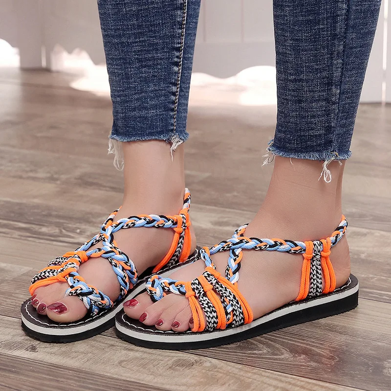 

Large Size Sandals Women's 2019 Summer New Style WOMEN'S Shoes Korean-style Open Toe Flat Rome Casual WOMEN'S Sandals