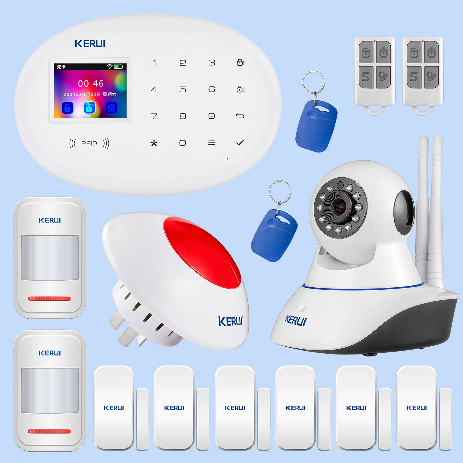 

KERUI Home Safety Alarm System Infrared Motion Induction Door Magnetic Induction Device Wifi Camera Alarm Flash Combination Kit