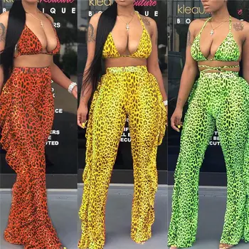 

Women Leopard Pants Ladies Ruffles Loose Trousers Baggy Harem Pants Plus Size Wide Leg Gypsy Palazzo Casual Bottoms Clothes