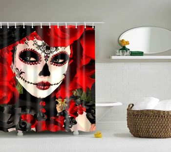 

Waterproof Thicken Polyester 3D Shower Curtain Bride Dressup for Day of the Dead Mildew Proof Bath Tub Curtain with 12 pcs Hooks