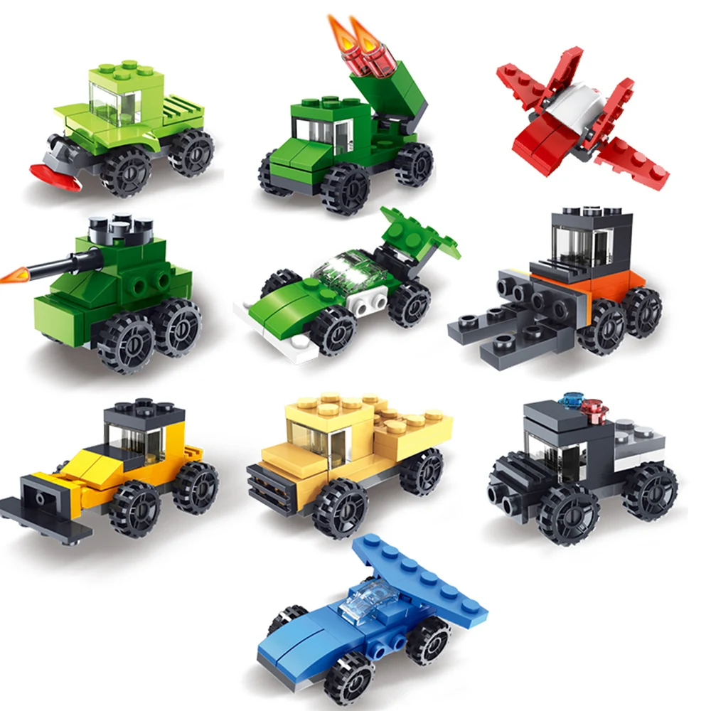 

Original Mini Transportation Car Building Block Compatible army Police Construction Vehicle Aircraft Bricks LegoINGlys Boy Toys