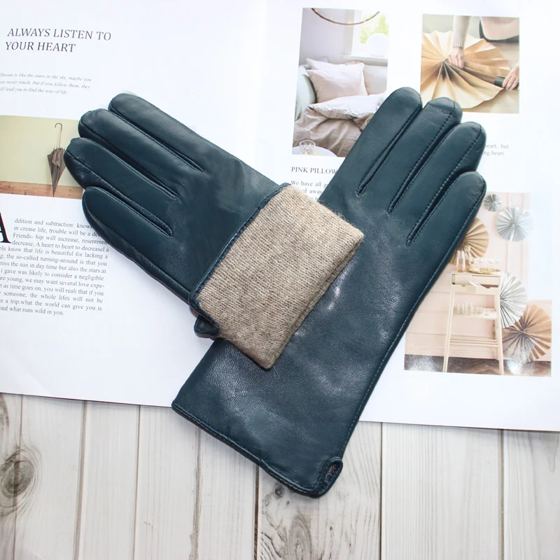 Sheepskin Gloves Women's New Knitted Lining Spring Classic Versatile Multicolor Driving Gloves Leather Autumn