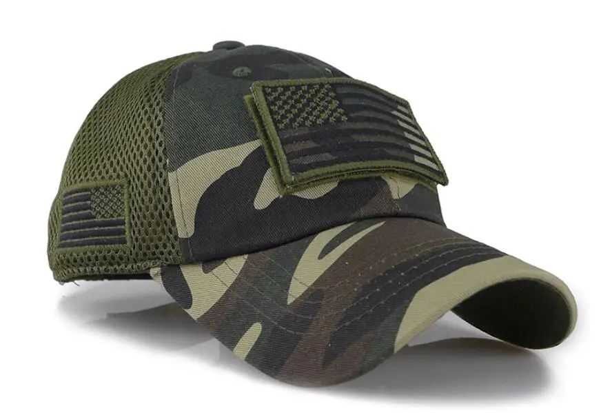 Камуфляжные бейсбольные тактические кепки мужские летние сетчатые военные армейские шапки сконструированные бейсболки шляпы с нашивками с флагом США - Цвет: Jungle