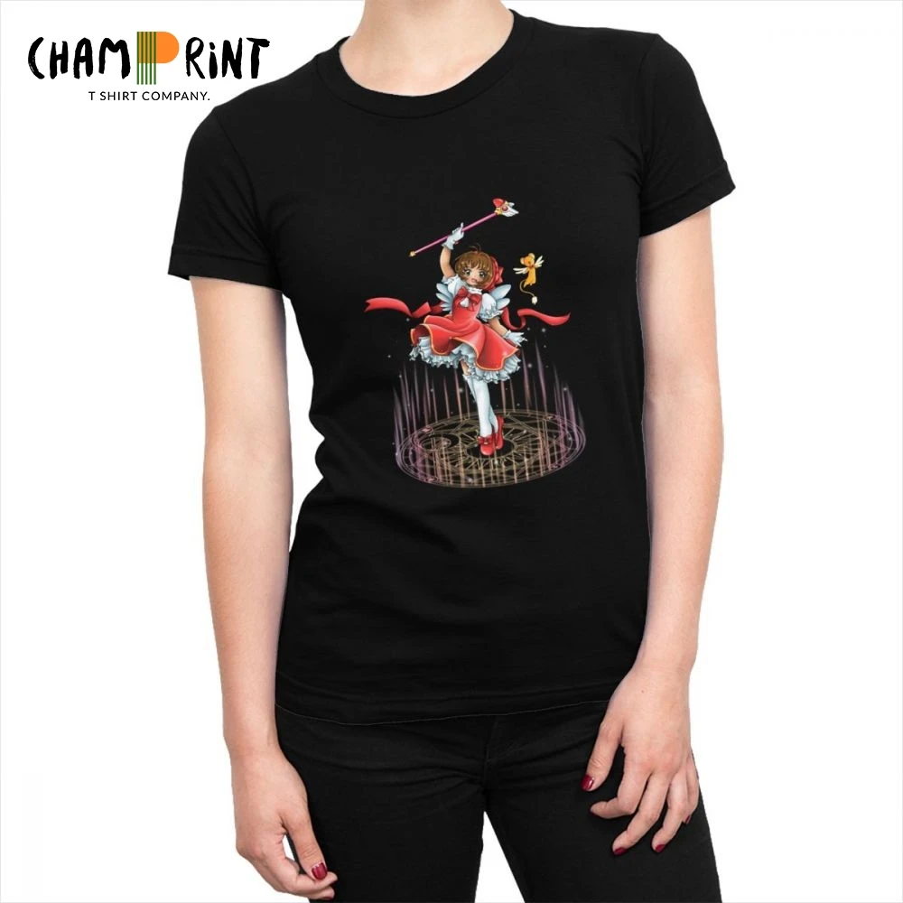 

Card Captor T-shirt Women's Summer Japanese Anime Kinomoto Sakura 100% Cotton T Shirt Harajuku Tee Shirt Tops Female Clothing