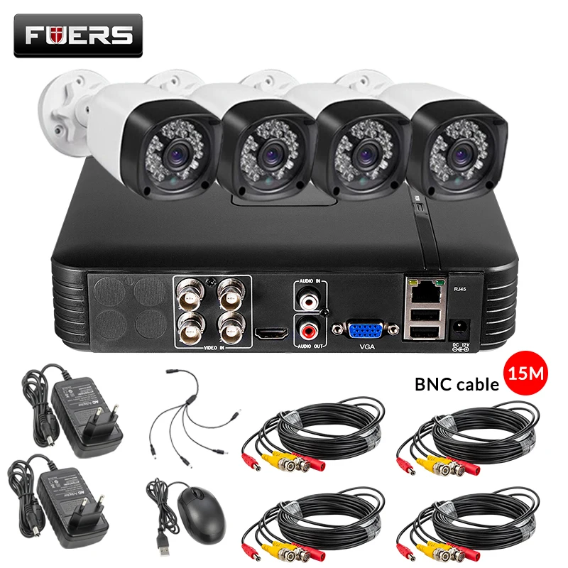 FUERS 4CH DVR комплект камер видеонаблюдения Система безопасности 1520P IR-CUT наружная 4 шт AHD 4MP камера видеонаблюдения CCTV комплект - Цвет: 4CH DVR 4Pcs Cams