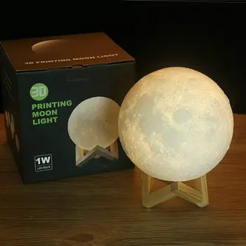 

Rechargeable Moon Lamp 3 Color Change 3D Light Touch Switch 3D Print Lamp Moon Bedroom Bookcase Night Light Creative Gifts
