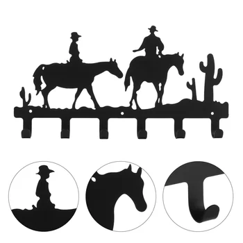 

1 Pc Wall Hanger Coat Hook West Cowboy Pattern Hook Porch Hanging (Black)