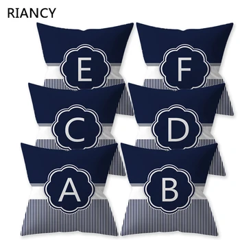 

Letter Alphabet Blue Striped Decorative Cushion Cover Polyester Throw Pillowcase 45*45CM Sofa Home Decorative PillowCover 41017