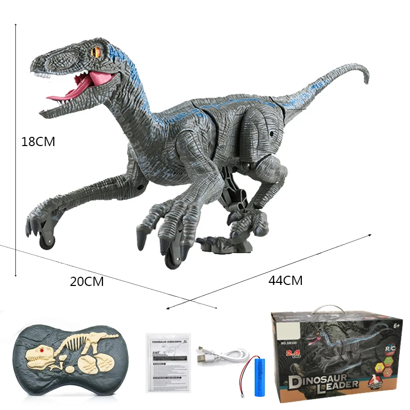 Jouets dinosaure télécommandé gris 2. 4g rc raptor vélociraptor marche  électrique pour garçon