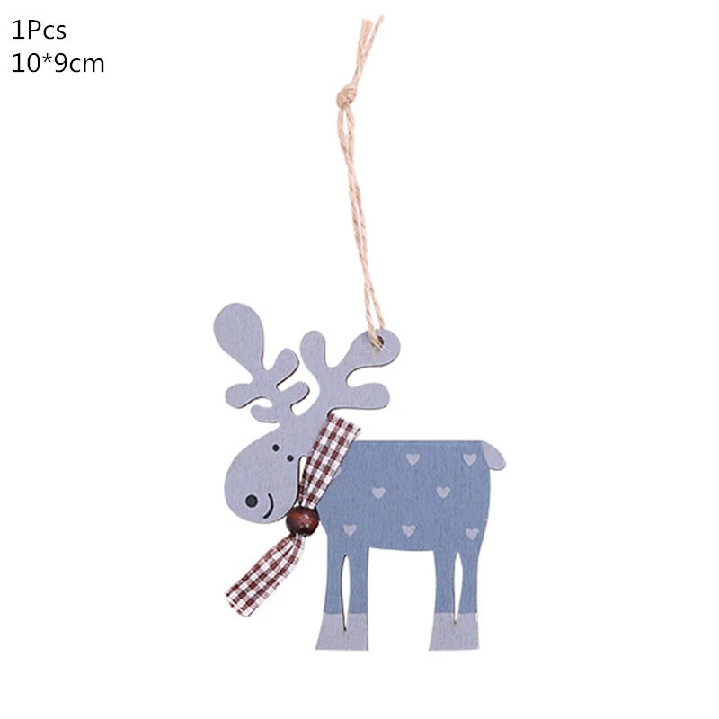 Деревянная Рождественская елка, украшения, деревянная подвеска, автомобиль/Лось/звезда, поделки своими руками, Noel, рождественские украшения для дома, рождественский подарок для детей - Цвет: 1pcs dark blue elk