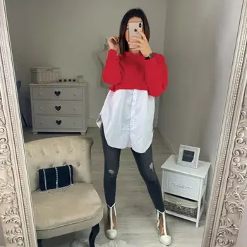 

Hirigin Autumn Women Long Sleeve Fashion Stitching Hoodle Patchwork Tops Shirt Blouse Loose Casual Shirt Clothes Tops