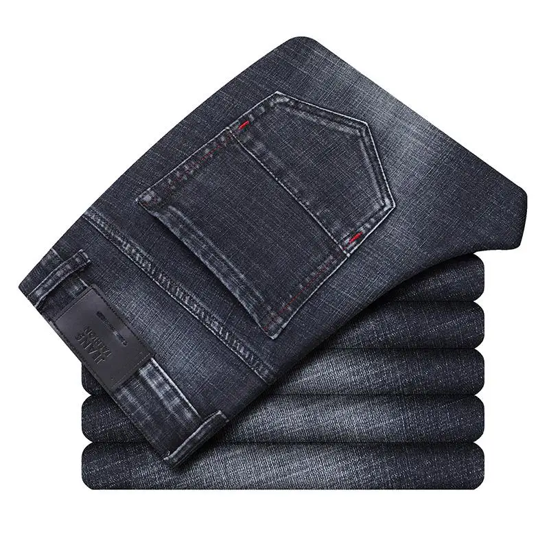 Autumn and Winter New Men's Straight Jeans Classic Style Business Casual Stretch Denim Brand Trousers 6 colors Jean Pants - Цвет: 1202