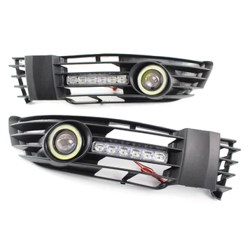 

2Pcs Car Front Fog Light Angel Eye Daytime Running Light Grille With LED Light For Passat B5 B5.5 2000-2005