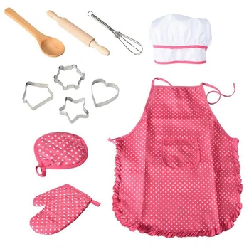

11Pcs Apron Suit Non-toxic Complete Protective Cute Lightweight Kitchen Suit Playset for Kids Playing Kitchen Cooking Apron