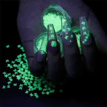 

1 Box Fluorescent Luminous Nail Glitter Butterfly Star Shape Sequins Glow In The Dark Flakes Slices DIY Manicure Decorations