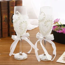 Wedding pair of glasses champagne goblet glass wedding supplies wedding wine glasses set glasses of wine white lace glass