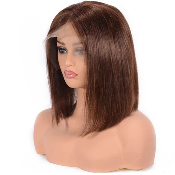 

Light Brown Human Hair Bob Wigs Straight 180% Density 13x6 Indian Remy Hair Lace Front Wig with Baby Hair Free Part Color #8