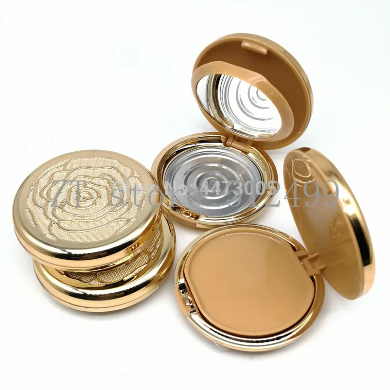 

Double layer Empty Cosmetic Eyeshadow Case with Aluminum Pan mirror Makeup Powder Puff Compact Container Blush Box