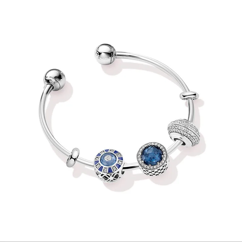 925 пробы Серебряный Открытый браслет с волшебным годом кошачий глаз разбросанные бусины океанское сердце экзотические украшения