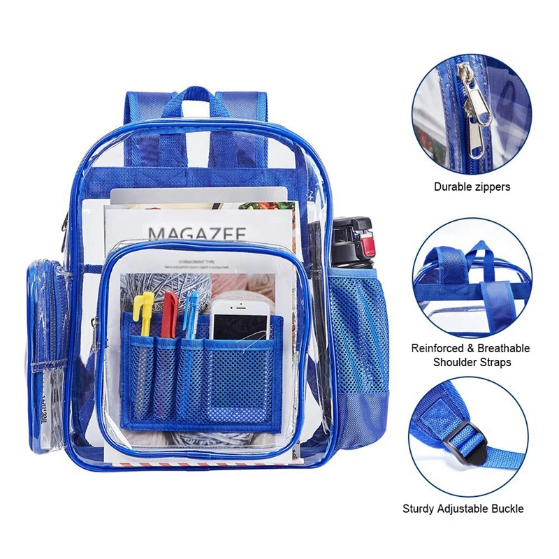 Прозрачная ПВХ-пленка школьный рюкзак, сверхмощный прозрачный рюкзак с отделением для ноутбука для работы, безопасности, спортивных