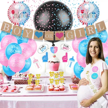 

Birthday Party Baby Shower Gender Reveal Party Decoration Supply Boy Or Girl Banner Balloons Cake Topper Decoration Set
