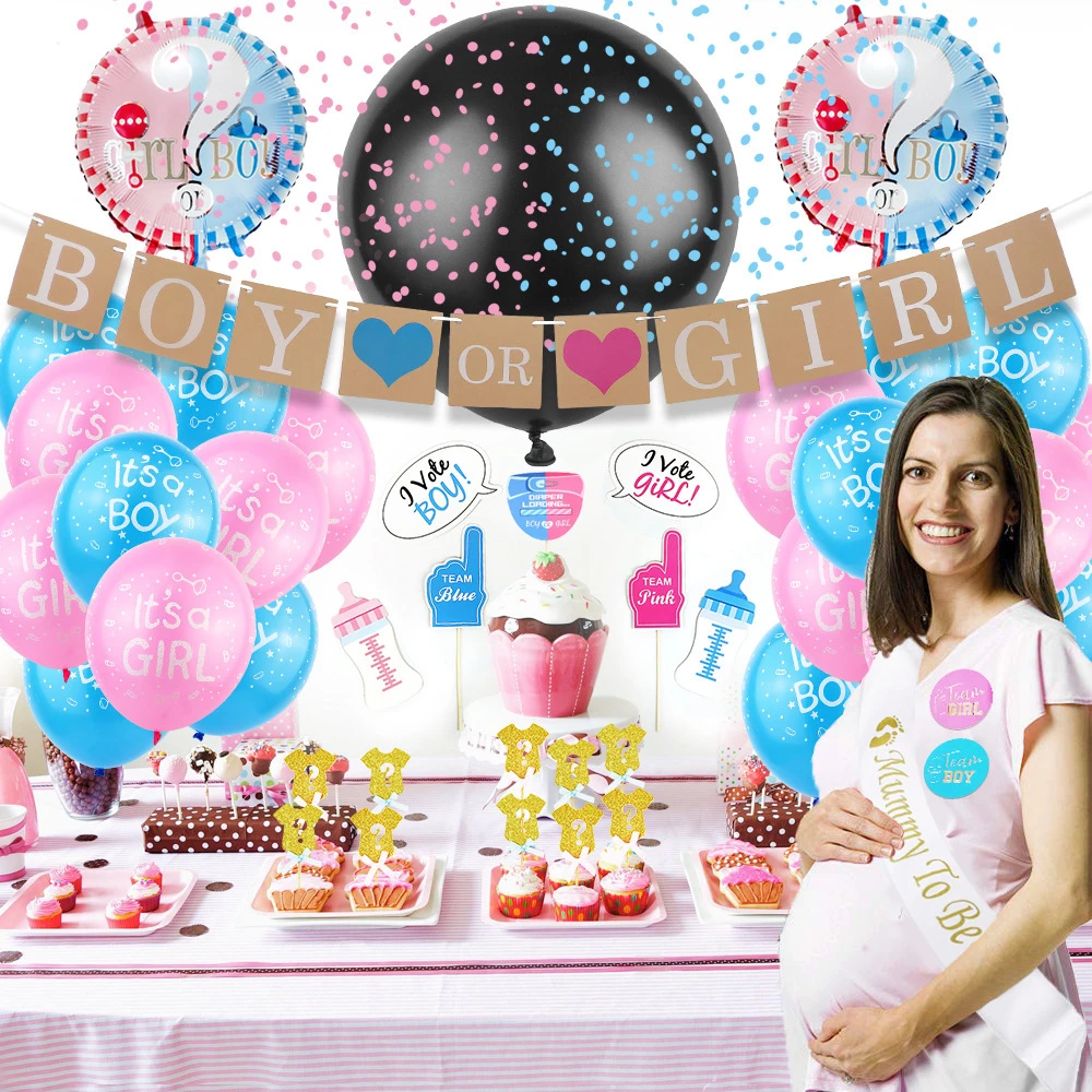 Ulang Tahun Pesta Baby Shower Jenis Kelamin Mengungkapkan Dekorasi Pesta Supply Laki Laki Atau Perempuan Banner Balon Cake Topper Dekorasi Set Partai Dekorasi Diy Aliexpress