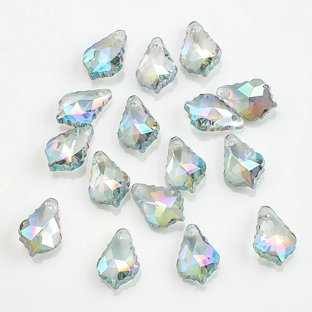 Single Hole Charms Crystal Baroque Pendants Maple Leaf Shape Glass Beads for Jewelry Making Necklace Earrings DIY Best Quality transparent green