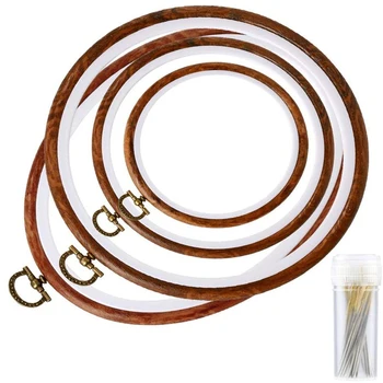 

LMDZ 4 Pack Embroidery Hoop Ring Wood Display Frame Circle and Oval Embroidery Kits with 30pcs Large Eye Embroidery Needles