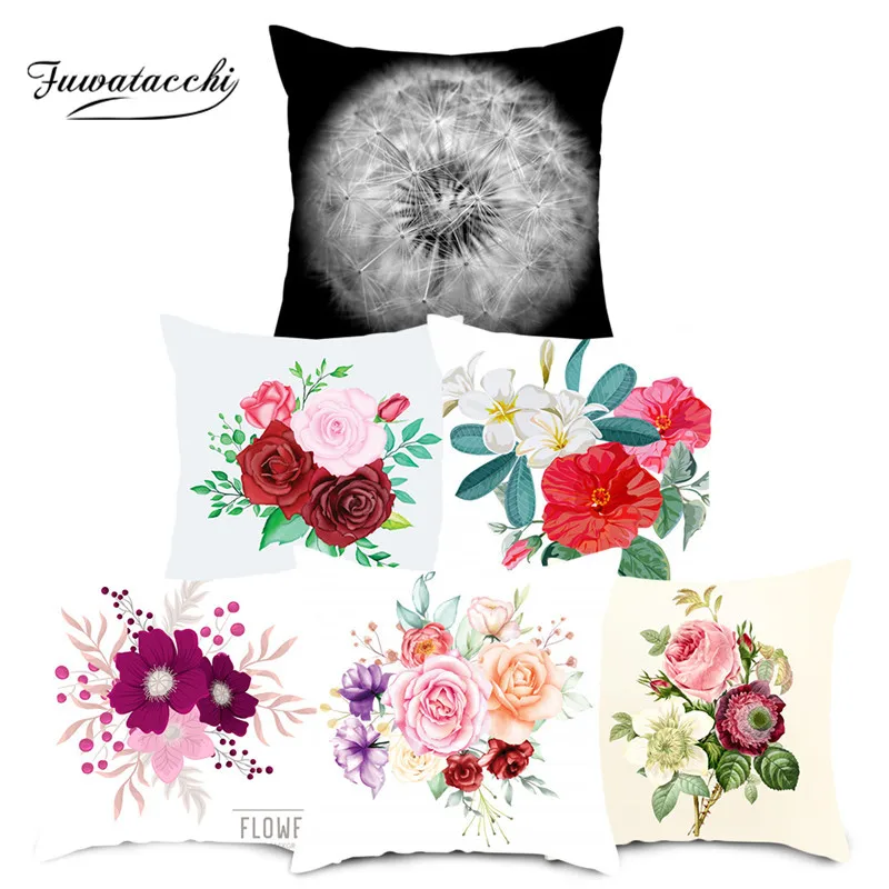 

Fuwatacchi Dandelion Flower Pillows Cover Polyester Plant Floral Cushion Cover for Home Sofa Chair Decorative Pillowcase 45*45cm
