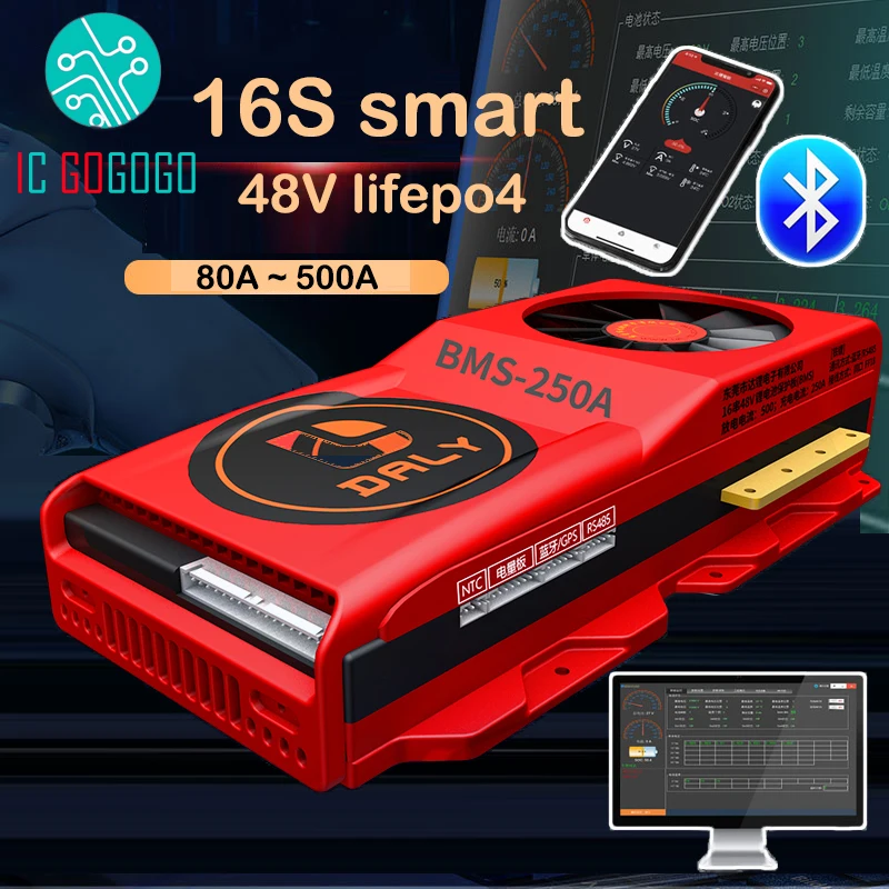 DALY Smart с охлаждающим вентилятором 16S 48V Lifepo4 150A 200A 250A Защитная плата литиевого