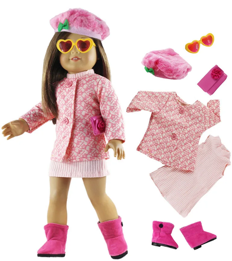 1 комплект Одежда для куклы розовый наряд пальто и платье американской 18 дюймов