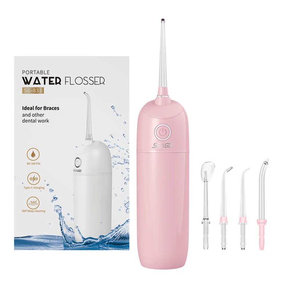 

Seago Portable Oral Irrigator Dental Water Flosser USB Rechargeable 5 Jet Nozzles 190ML Vacuum Tank Waterproof Teeth Cleaner